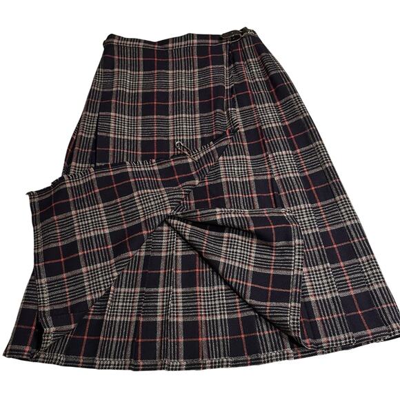 Vintage Pure New Wool Skirt Pleated UK Green Navy Blue Plaid UK 10 USA Size 12 - Picture 2 of 7